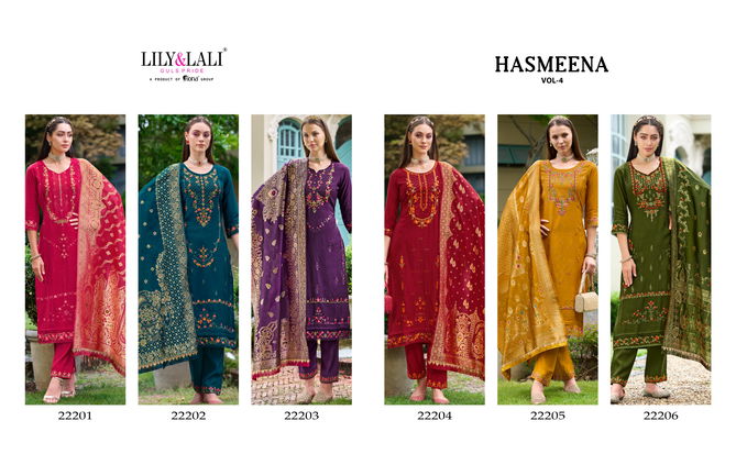 Hasmeena Vol 4 By Lily And Lali Viscose Embroidery Kurti With Bottom Dupatta Orders in India
